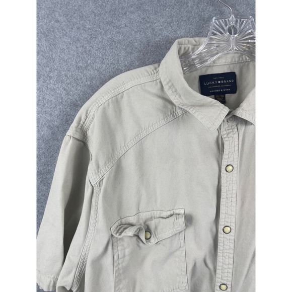Lucky Brand Shirt Men's XL Gray Pearl Snap Short Sleeve Button Up Washed & Worn - Picture 2 of 11